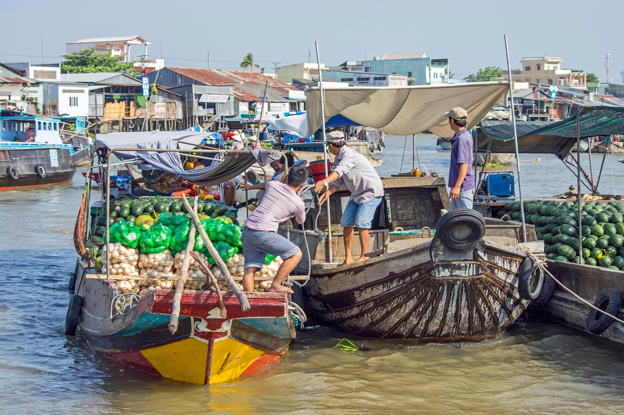 Marchés flottants au Vietnam, vendeurs de fruits à Can Tho