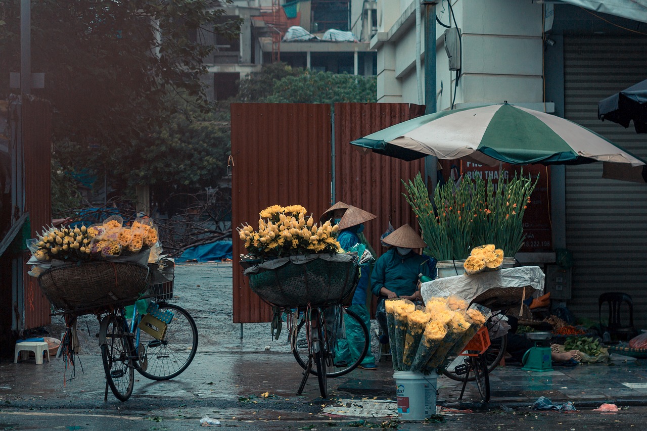 Pluie au marché de Hanoï au Vietnam