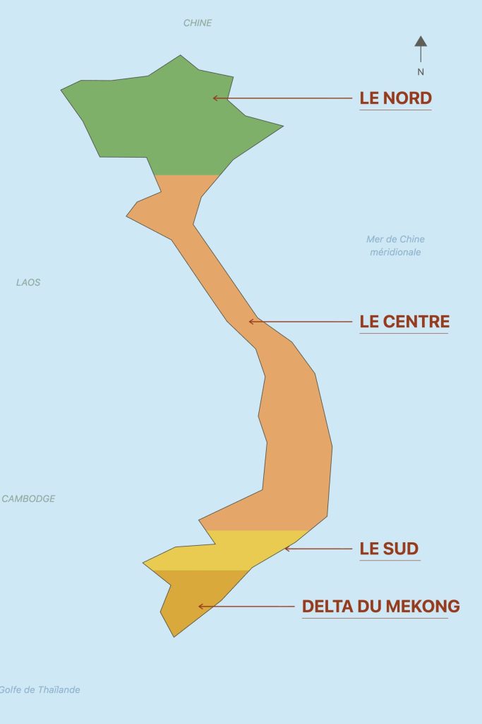 carte du vietnam nord sud centre delta mekong